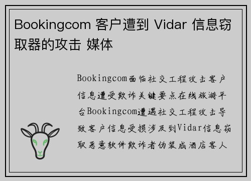 Bookingcom 客户遭到 Vidar 信息窃取器的攻击 媒体