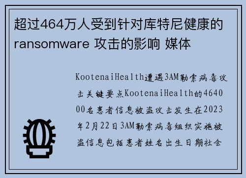 超过464万人受到针对库特尼健康的 ransomware 攻击的影响 媒体