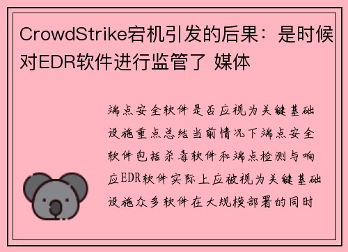 CrowdStrike宕机引发的后果：是时候对EDR软件进行监管了 媒体