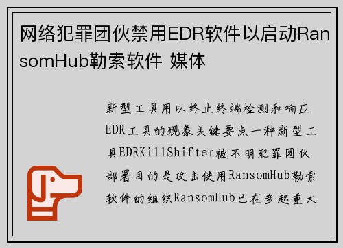 网络犯罪团伙禁用EDR软件以启动RansomHub勒索软件 媒体