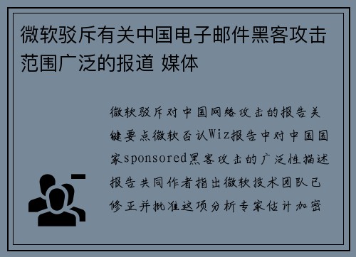 微软驳斥有关中国电子邮件黑客攻击范围广泛的报道 媒体