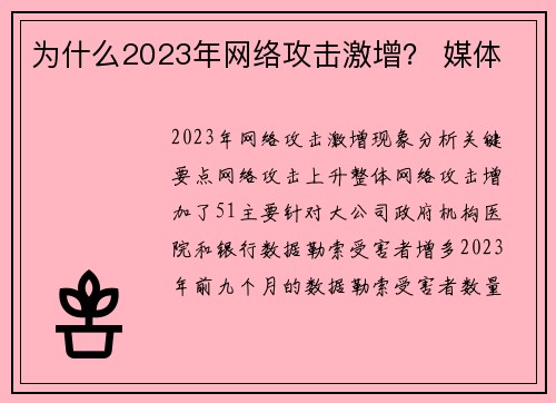 为什么2023年网络攻击激增？ 媒体